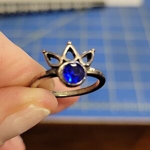 Cobalt Blue Stone Dark Silver Tone Ring Size 5.5